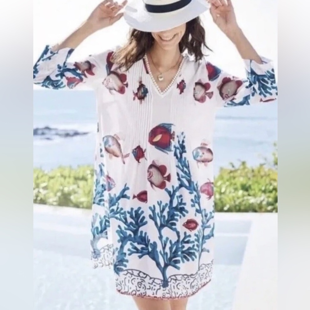 Soft Surroundings Seychelles Dress Tunic Cover-up Cotton Size PL Beachy Vacation